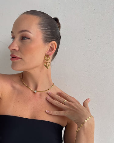 ZIRCON HEART CHARM CHOKER CHAIN NECKLACE 18K GOLD PVC - STUDIO JO STORE